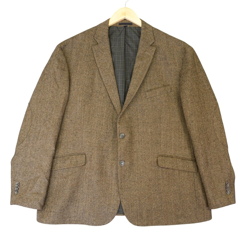 Jos A Bank Sport Coat Mens 46S Brown Herringbone Wool Elbow Patch Blazer